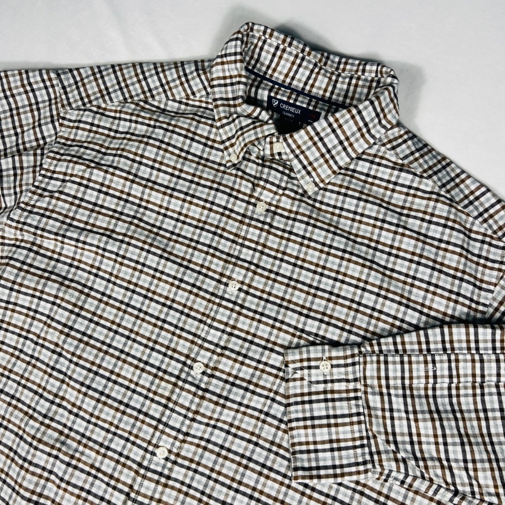 Cremieux Classics Mens 2XB Plaid Button Down Shirt Brown Navy Cotton Long Sleeve